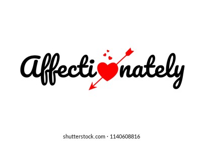 affectionately word text with red broken heart with arrow concept, suitable for logo or typography design