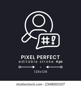 Affective computing white linear desktop icon on black. Machine learning. Consumer neuroscience. Pixel perfect 128x128, outline 4px. Isolated user interface symbol for dark theme. Editable stroke