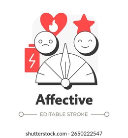 Affective flat outline concept icon. Employee mood, psychology. Burnout syndrome, exhaustion. Measurement indicator. Modern line illustration with red glyphs. Conceptual visual. Easy to edit