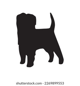 Affenpinscher dog (Canis Lupus) cute animal in cartoon style isolated on white background. Vector graphics, silhouette