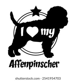 Affenpinscher cão silhueta, eu amo o meu cão, cão, raças de cães, logotipo, vetor, silhueta, animal, ilustração, ícone, sinal, preto, animal de estimação,