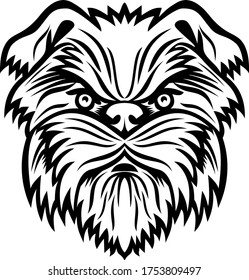 Affenpinscher Monkey Terrier Dog Head Mascot Black and White