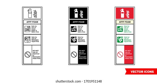 Afff foam fire extinguisher id sign icon of 3 types: color, black and white, outline. Isolated vector sign symbol.