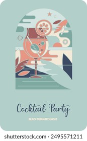 affiche pour festival, soirée cocktail, cocktail party, couché de soleil, concert, été, club, camping, vacances, discothèque, bar, pub, mock up