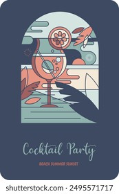 affiche pour festival, soirée cocktail, cocktail party, couché de soleil, concert, été, club, camping, vacances, discothèque, bar, pub, mock up