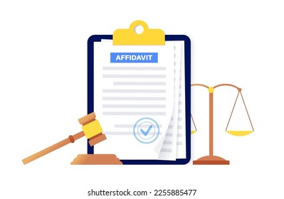 Affidavit statement paper document. Oath or affirmation concept. Written legal declaration. Notary procedure. Judicial proceedings, contract or agreement flat vector illustration.