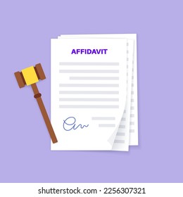 Affidavit statement paper document. Oath or affirmation concept. Written legal declaration. Notary procedure. Judicial proceedings, contract or agreement flat vector illustration.