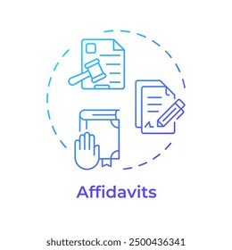 Icono de concepto de gradiente azul de Affidavits. Sistema judicial, testimonio. Procedimiento legal. Ilustración de línea de forma redonda. Abstractas idea. Diseño gráfico. Fácil de usar en infografía, presentación