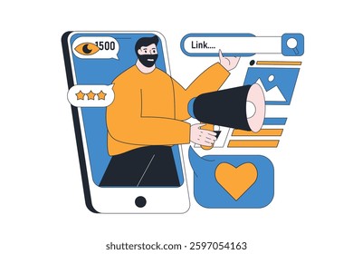 Affiliate influencer Marketing concept. Digital creators engage audiences with content creation, affiliate links