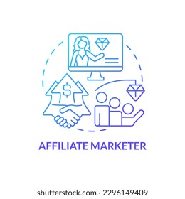 Affiliate marketer blue gradient concept icon. Influencer impact. Party in performance marketing abstract idea thin line illustration. Isolated outline drawing. Myriad Pro-Bold font used