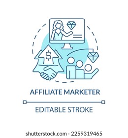 Affiliate marketer turquoise concept icon. Party in performance marketing abstract idea thin line illustration. Isolated outline drawing. Editable stroke. Arial, Myriad Pro-Bold fonts used