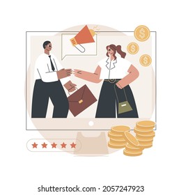 Ilustración de vector de concepto abstracto de marketing de afiliación. Programa de afiliados de destino, herramienta de marketing digital, estrategia de promoción de internet, gestión de ventas en línea, metáfora abstracta de sitios web asociados.