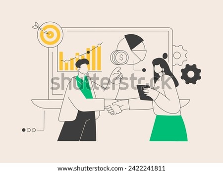 Affiliate marketing abstract concept vector illustration. Target affiliate program, digital marketing tool, internet promotion strategy, online sales management, partner website abstract metaphor.