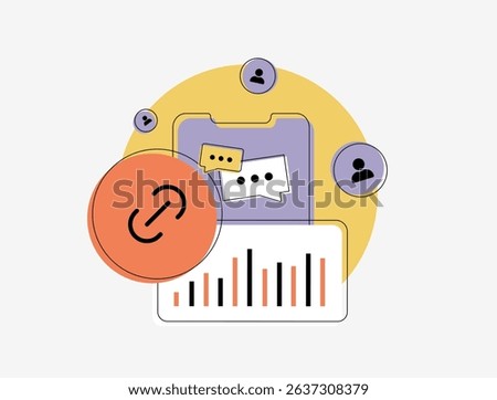 Affiliate marketing analytics drive passive income growth through strategic social media campaigns and content planning. Affiliate marketing optimizing earnings in 2026. Vector illustration