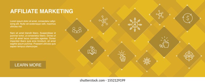 affiliate marketing banner 10 icons concept.Affiliate Link, Commission, Conversion, Cost per Click simple icons