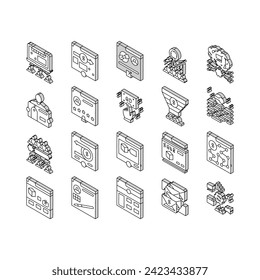 Affiliate Marketing And Commerce isometric icons set. Affiliate Marketing And Promote Product, Neuromarketing Technology For Searching Audience Customer, Money Back And Feedback