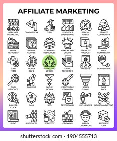 Affiliate Marketing Concept Line Icons setzen in modernem Stil für ui, ux, web, app, broschüre, flyer und präsentation Design, etc.