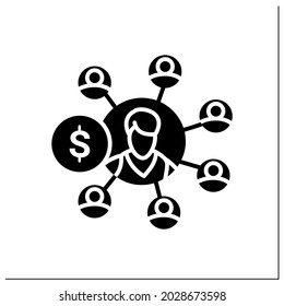 Affiliate Marketing glyph Symbol.Network Konzept.Neue Kunden.Beziehung zu GeschäftspartnernGefüllte flache Zeichen. Isolierte Silhouette, Vektorgrafik