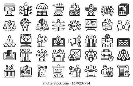 Affiliate marketing icons set. Outline set of affiliate marketing vector icons for web design isolated on white background