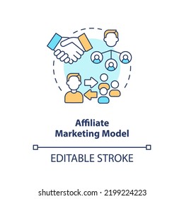 Affiliate Marketing Model Concept Icon. Paying Commission. Creator Business Model Abstract Idea Thin Line Illustration. Isolated Outline Drawing. Editable Stroke. Arial, Myriad Pro-Bold Fonts Used