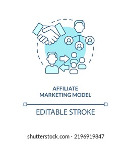 Affiliate Marketing Model Turquoise Concept Icon. Paying Commission. Business Model Abstract Idea Thin Line Illustration. Isolated Outline Drawing. Editable Stroke. Arial, Myriad Pro-Bold Fonts Used