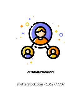 Affiliate marketing, partner program or referrals network concept. Icon with group of people. Flat filled outline style. Pixel perfect. Editable stroke. Size 64x64 pixels Affiliate marketing, partner program or referrals network concept. Icon with group of people. Flat filled outline style. Pixel perfect. Editable stroke. Size 64x64 pixels