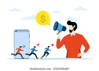 Affiliate Marketing Referral Concept, Showing a screaming person with a megaphone, Suitable for landing page, UI, web, app intro card and more. Flat Vector illustration.