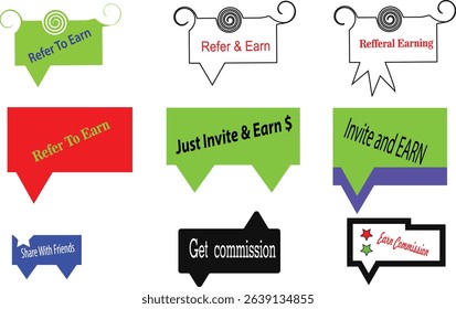 Affiliate Marketing and Referral Earning Labels Vector Design for Promotions and Online Programs