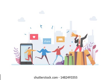 Affiliate Marketing Referral Vector Illustration Concept Showing Businessman Using Affiliate Marketing Strategy To attract traffic, Suitable for landing page, ui, web, App intro card, editorial, etc