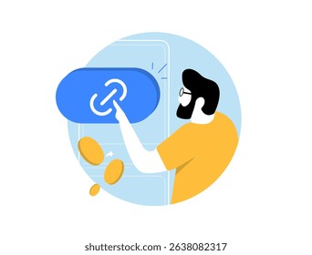 Affiliate marketing strategies icon. Affiliate links and pay per click programs to drive traffic, optimize conversions and generate revenue through custom tracking methods. Vector illustration