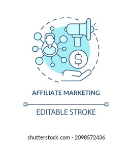 Affiliate marketing turquoise concept icon. Business partnership abstract idea thin line illustration. Isolated outline drawing. Editable stroke. Roboto-Medium, Myriad Pro-Bold fonts used