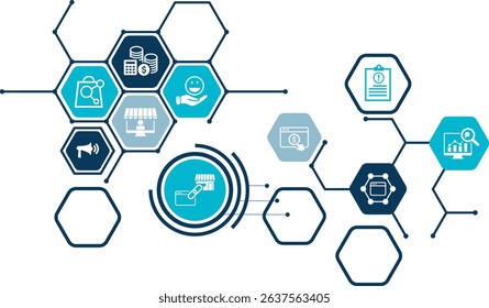Affiliate marketing web banner icon set symbol concept consists of trading, tracking, customer, link, sales, website, merchant icon live stroke. Vector illustration