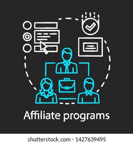 Affiliate programs chalk concept icon. Affiliate marketing idea. Partner programs and referrals. Product promotion. Word of mouth. Vector isolated chalkboard illustration