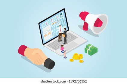 affiliate sales agreement profit for business with modern isometric style - vector