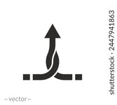 affiliation or merging icon, two arrows in one concept, curved arrow, achieving a goal together, flat symbol on white background - vector illustration