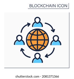 Affiliation network color icon. Cryptocurrency partnership program. Virtual wallet, cabinet. Digital money, finance system. Digital asset. Isolated vector illustration