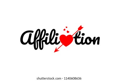affiliation word text with red broken heart with arrow concept, suitable for logo or typography design