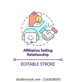 Affiliative selling relationship concept icon. Buyer-seller interaction abstract idea thin line illustration. Isolated outline drawing. Editable stroke. Arial, Myriad Pro-Bold fonts used