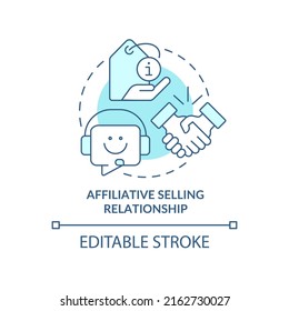 Affiliative selling relationship turquoise concept icon. Buyer-seller interaction abstract idea thin line illustration. Isolated outline drawing. Editable stroke. Arial, Myriad Pro-Bold fonts used