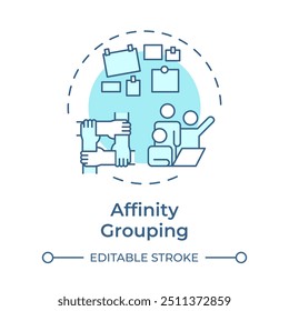Affinity grouping concept icon. Teamwork meeting. Workflow organization, management. Round shape line illustration. Abstract idea. Graphic design. Easy to use in infographic, presentation