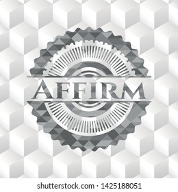 Affirm grey emblem with geometric cube white background