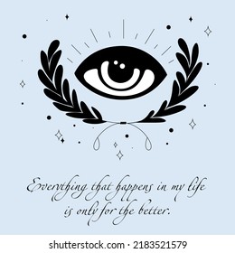 Affirmation Card With Eye, Branches And Text In Linear Style. Everything In The Illustration Is A Figure.