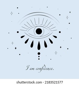 Affirmation Card With Eye In Linear Style. The Text And The Eye Are Shapes.