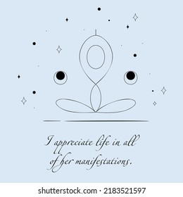 Affirmation Card With Yogi In Lotus Position In Linear Style With Text. Everything In The Illustration Is A Figure.