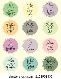 Affirmation cards in circle, vector. Motivational inspirational positive life quotes written in designed cards. 