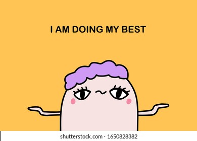 Affirmation i am doing my best hand drawn vector illustration in cartoon comic style man violet hair print poster card