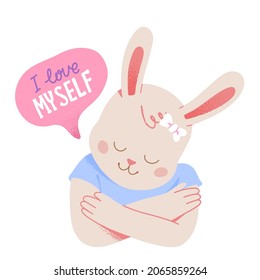 affirmation kid love myself mental health animal character children illustration concept