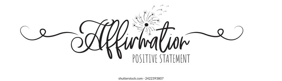 Affirmation positive statement, vector. Wording design, lettering. Motivational, inspirational positive quote, affirmation. Dandelion blowing in the wind. Wall art, artwork, t shirt design