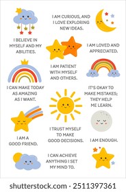 Affirmations for kids. Classroom poster, homeschool decor. I am affirmations. Self-love poster, positive beliefs for inner strength. Children affirmation. Wall art poster for kids, playroom, nursery.