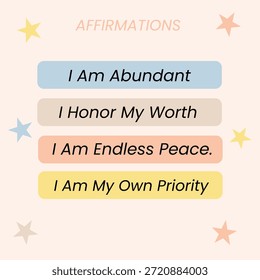 Affirmations wall art poster template with positive quotes, pastel minimalist self care decor, inspirational typography.